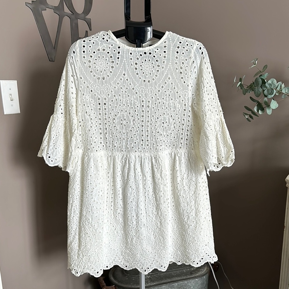 SHEIN White Eyelet Lace Women's Dress Resort, Cruise Wear, Swimsuit Coverup